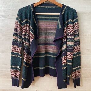 Vintage Geometric Pattern Open Front Cardigan